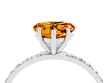 White gold Heart Cut Citrine Solitaire Ring with Pave Band and Four Prong Setting_28