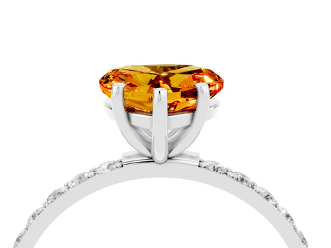 White gold Heart Cut Citrine Solitaire Ring with Pave Band and Four Prong Setting_28