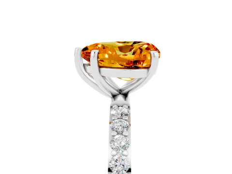 White gold Heart Cut Citrine Solitaire Ring with Pave Band and Four Prong Setting_29