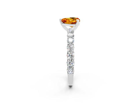 White gold Heart Cut Citrine Solitaire Ring with Shared Prong Pavé Band and Four-Prong Setting_14