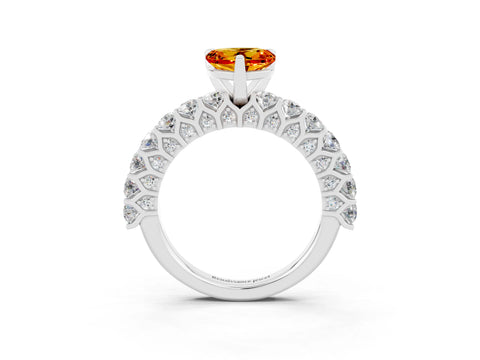 White gold Heart Cut Citrine Solitaire Ring with Shared Prong Pavé Band and Four-Prong Setting_15