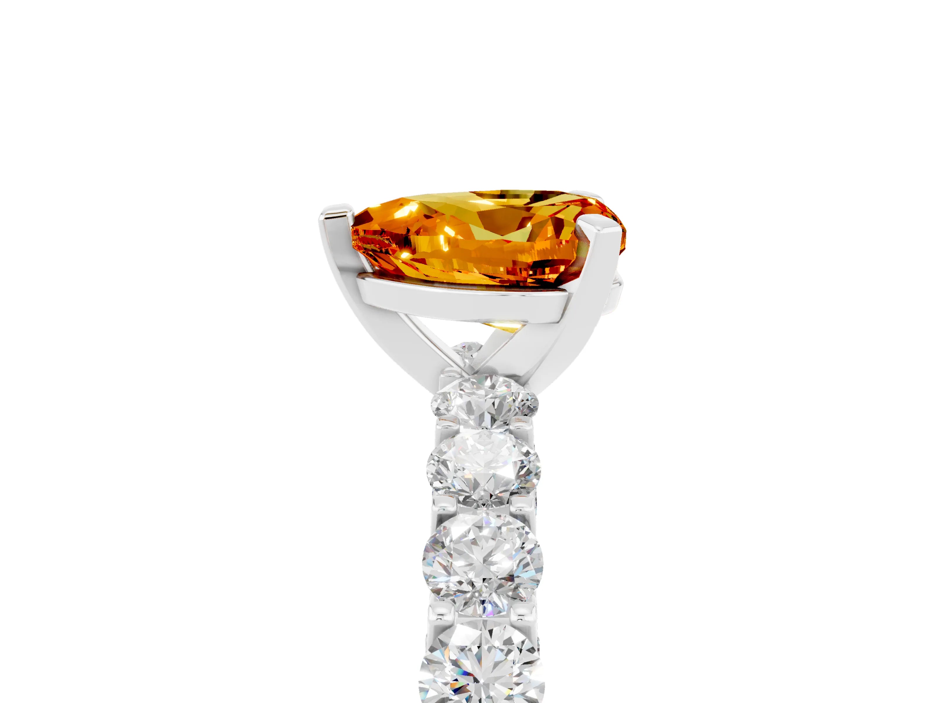 White gold Heart Cut Citrine Solitaire Ring with Shared Prong Pavé Band and Four-Prong Setting_17