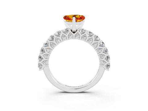 White gold Heart Cut Citrine Solitaire Ring with Shared Prong Pavé Band and Four-Prong Setting_3