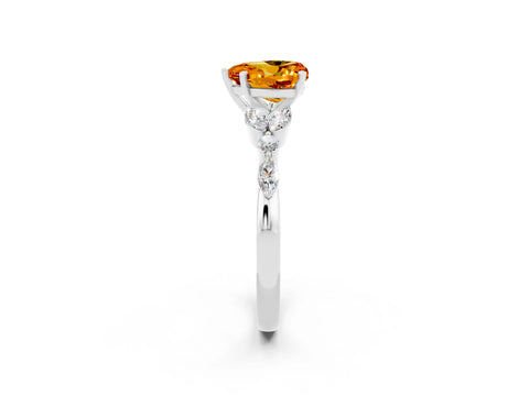 White gold Heart Cut Citrine Solitaire Ring with Side Stones and Four-Prong Setting_26