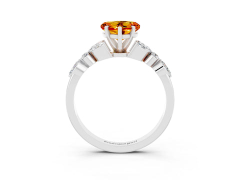 White gold Heart Cut Citrine Solitaire Ring with Side Stones and Four-Prong Setting_27