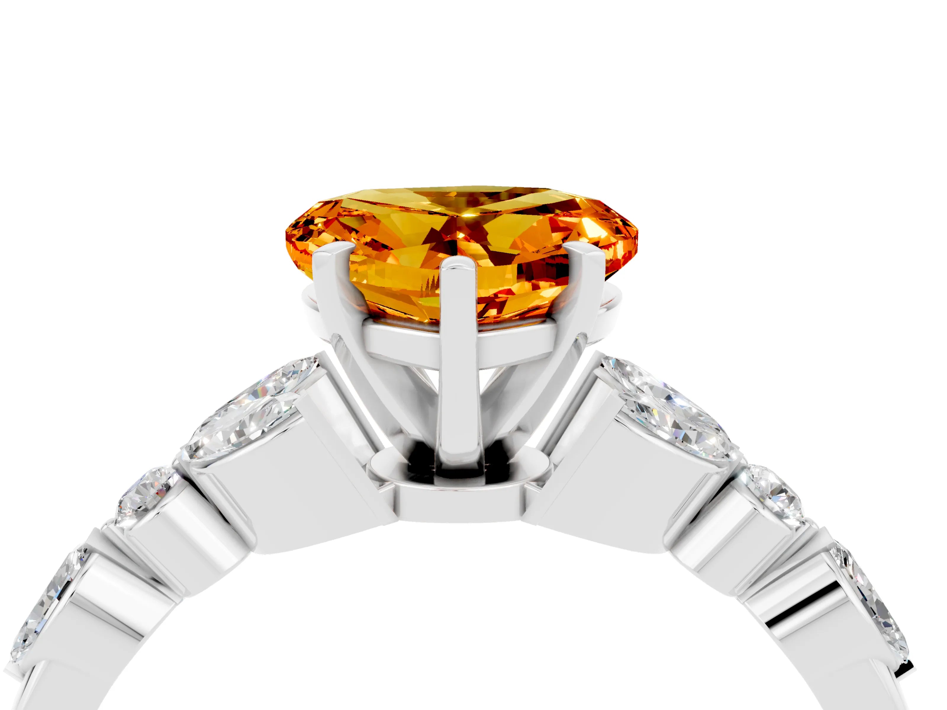 White gold Heart Cut Citrine Solitaire Ring with Side Stones and Four-Prong Setting_28