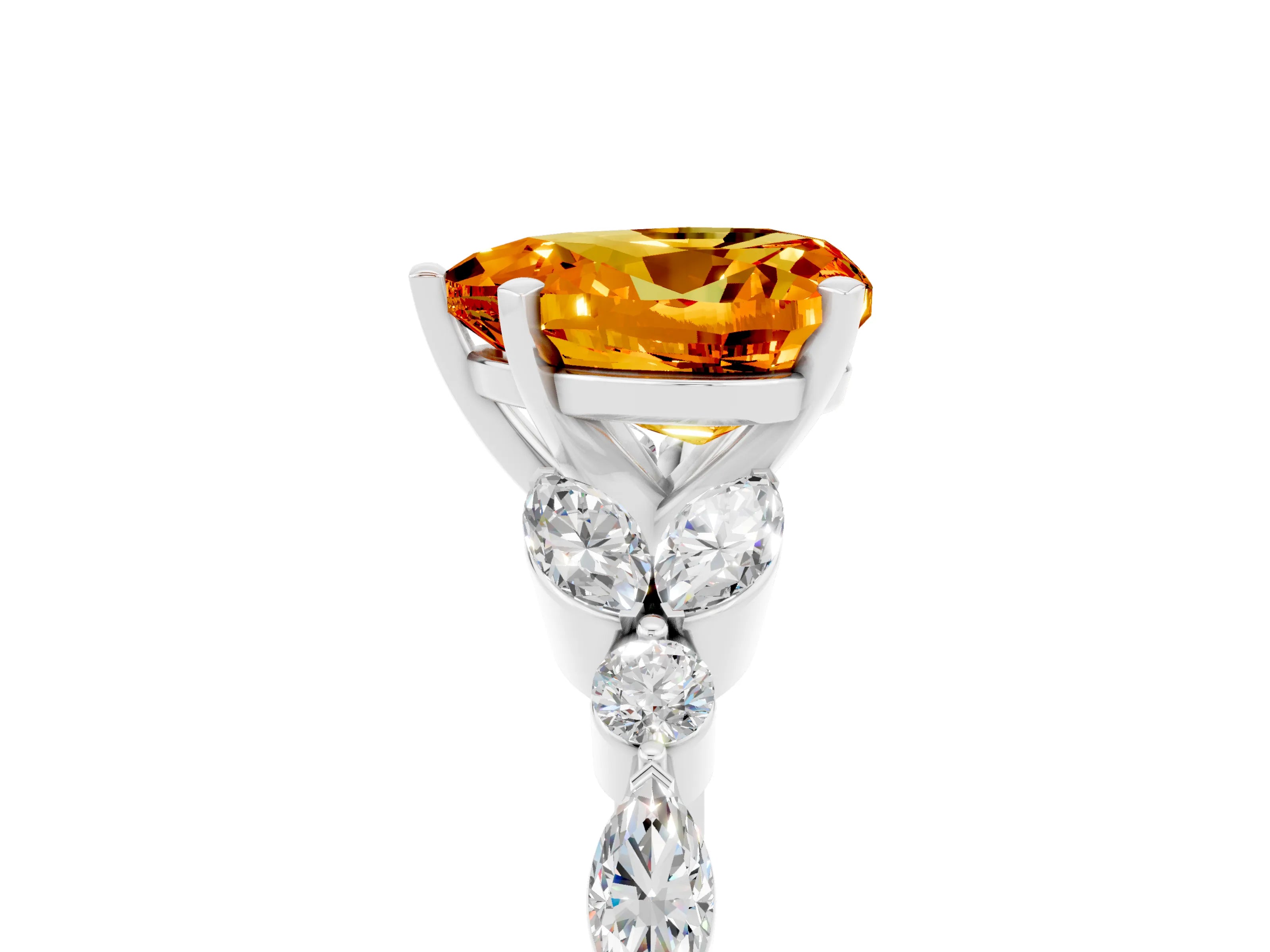 White gold Heart Cut Citrine Solitaire Ring with Side Stones and Four-Prong Setting_29