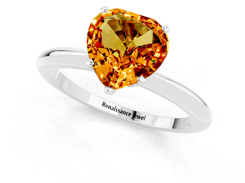 White gold Heart Cut Citrine Solitaire Ring with Six-Prong Setting and Classic Band_13