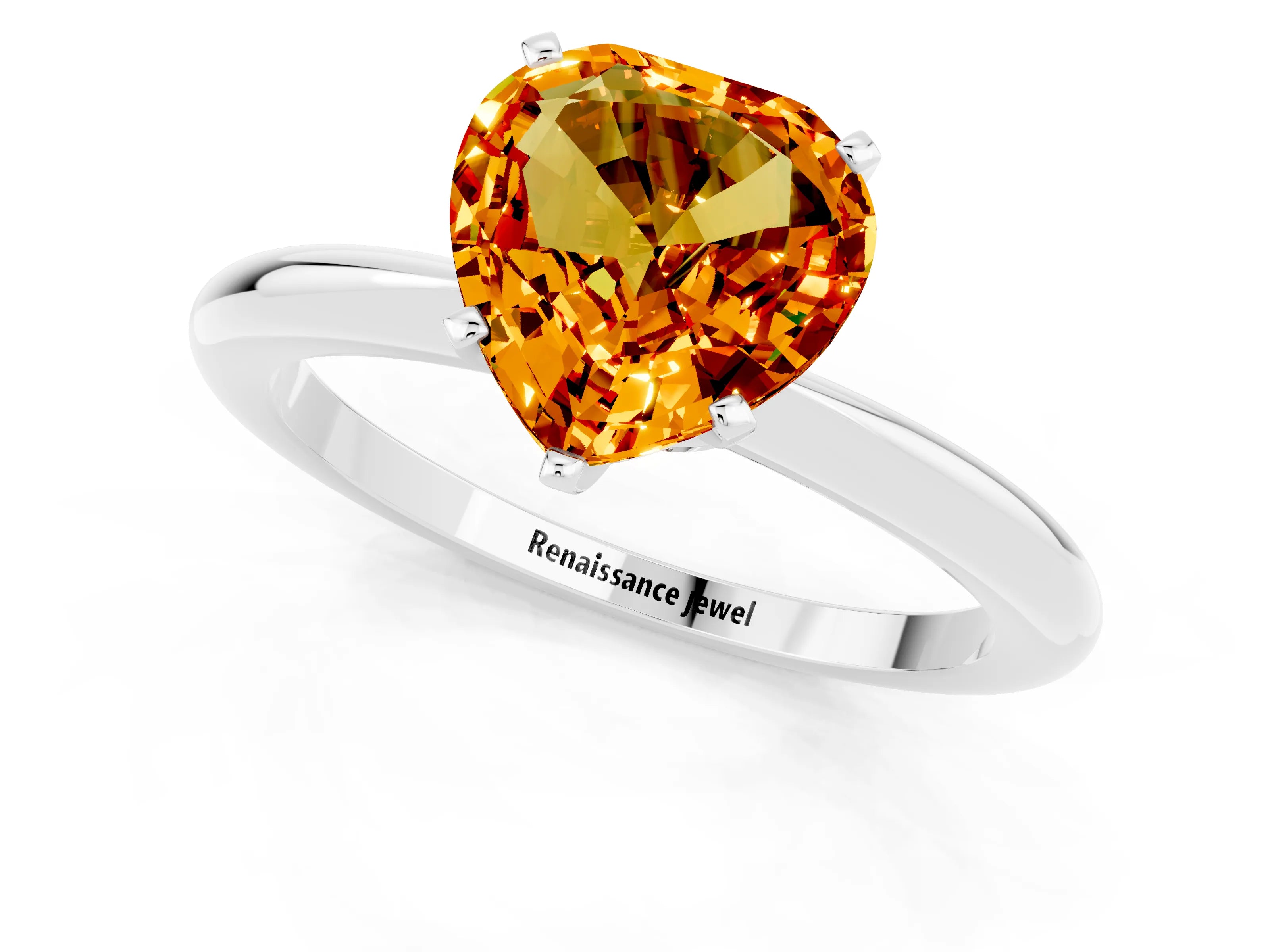 White gold Heart Cut Citrine Solitaire Ring with Six-Prong Setting and Classic Band_19