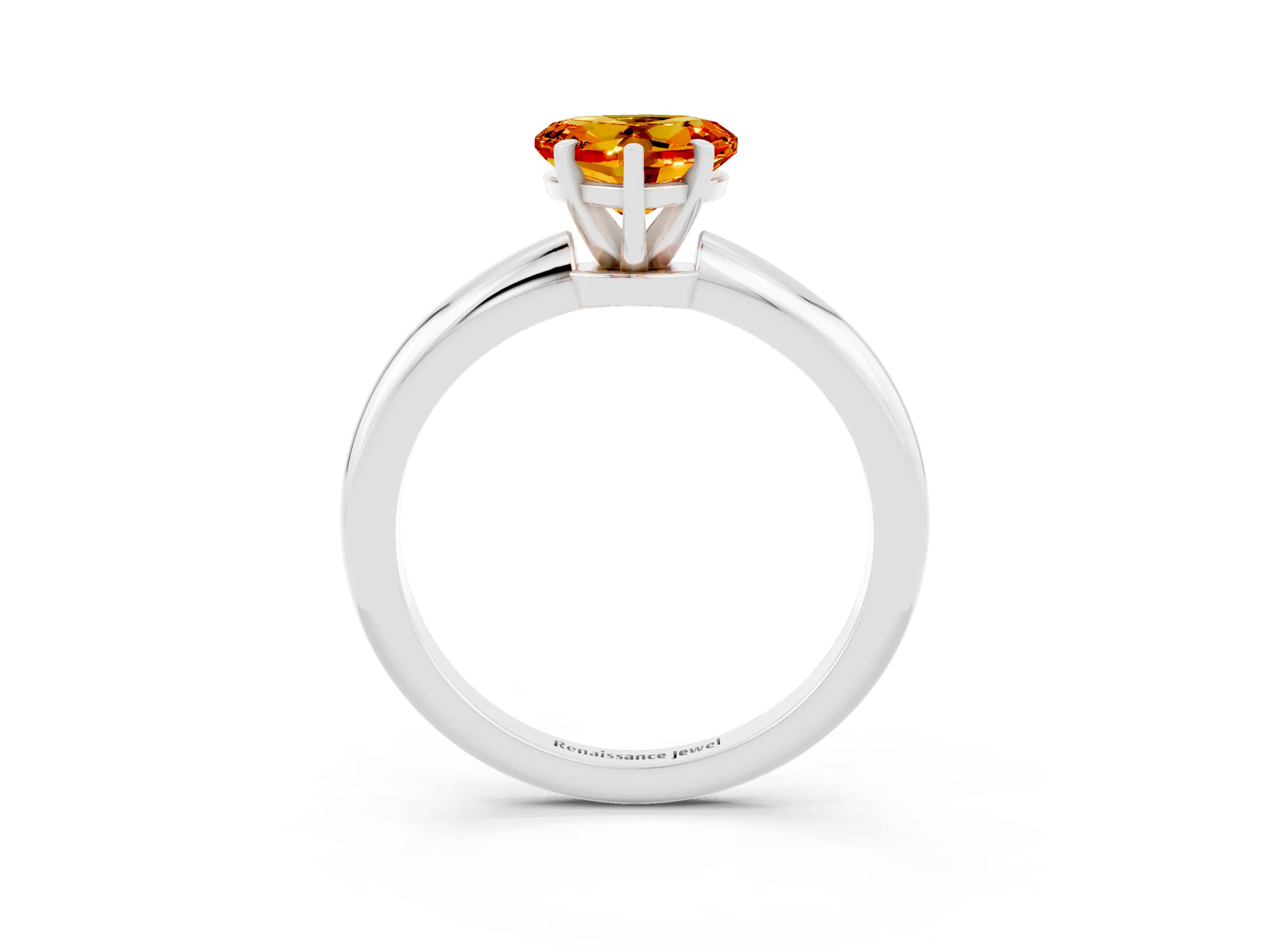 White gold Heart Cut Citrine Solitaire Ring with Six-Prong Setting and Classic Band_3