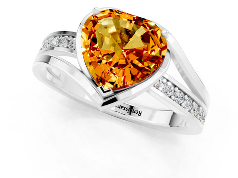White gold Heart Cut Citrine Solitaire Ring with Split Shank and Prong Setting_1