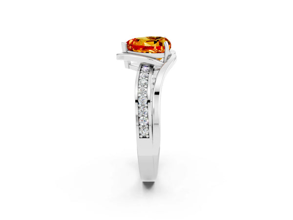 White gold Heart Cut Citrine Solitaire Ring with Split Shank and Prong Setting