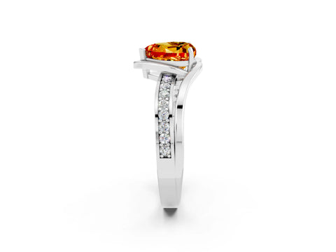 White gold Heart Cut Citrine Solitaire Ring with Split Shank and Prong Setting_2