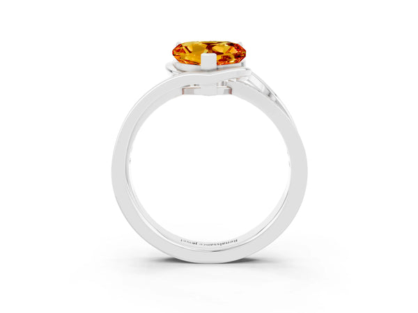 Platinum Heart Cut Citrine Solitaire Ring with Split Shank and Prong Setting