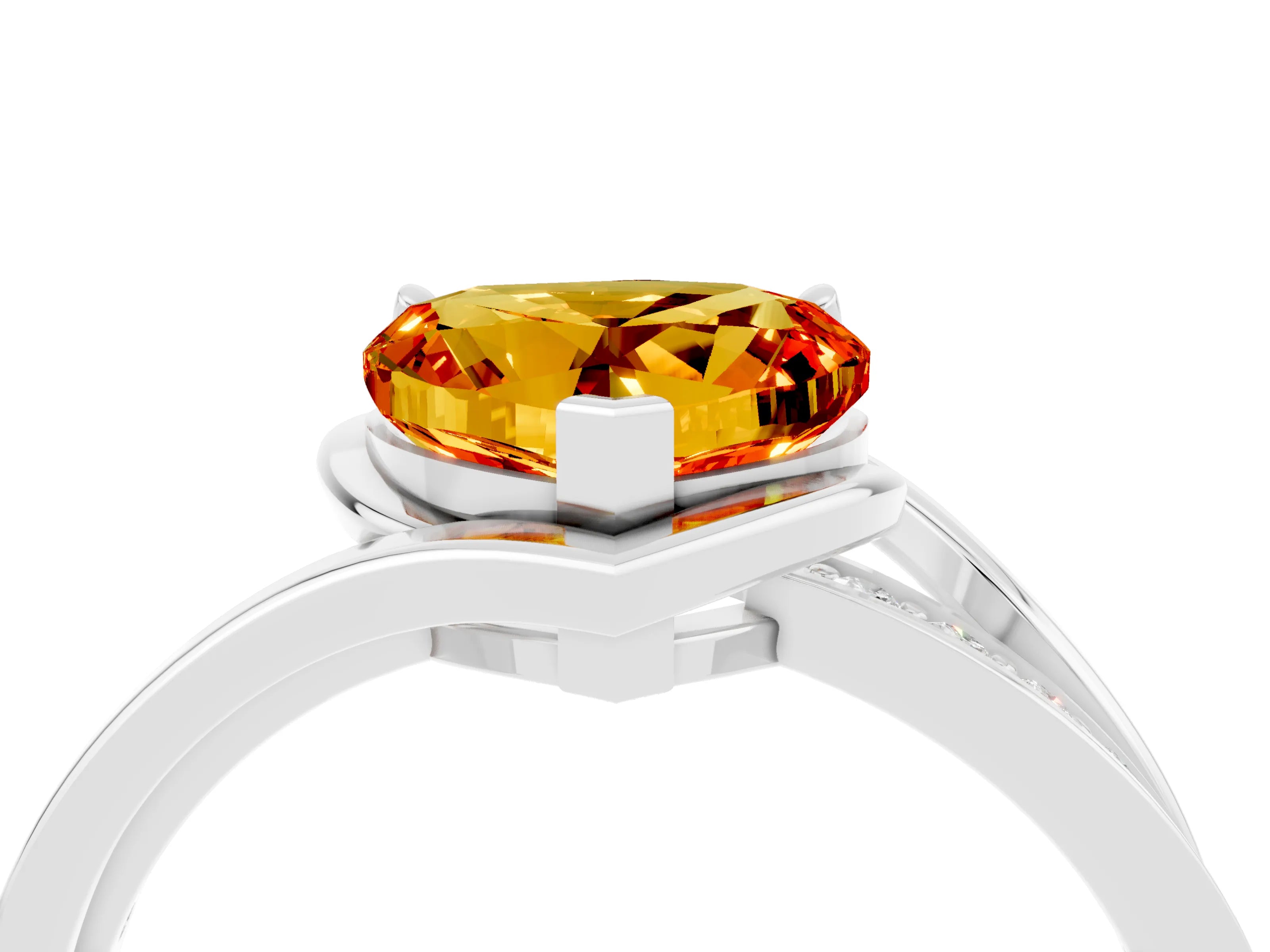 White gold Heart Cut Citrine Solitaire Ring with Split Shank and Prong Setting_4