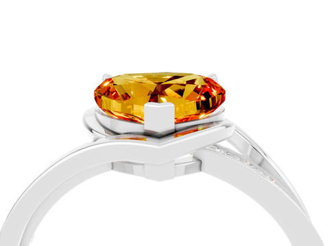 White gold Heart Cut Citrine Solitaire Ring with Split Shank and Prong Setting_4