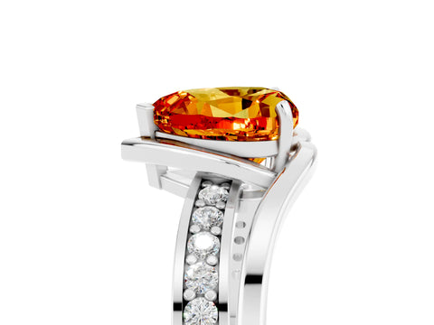 White gold Heart Cut Citrine Solitaire Ring with Split Shank and Prong Setting_5