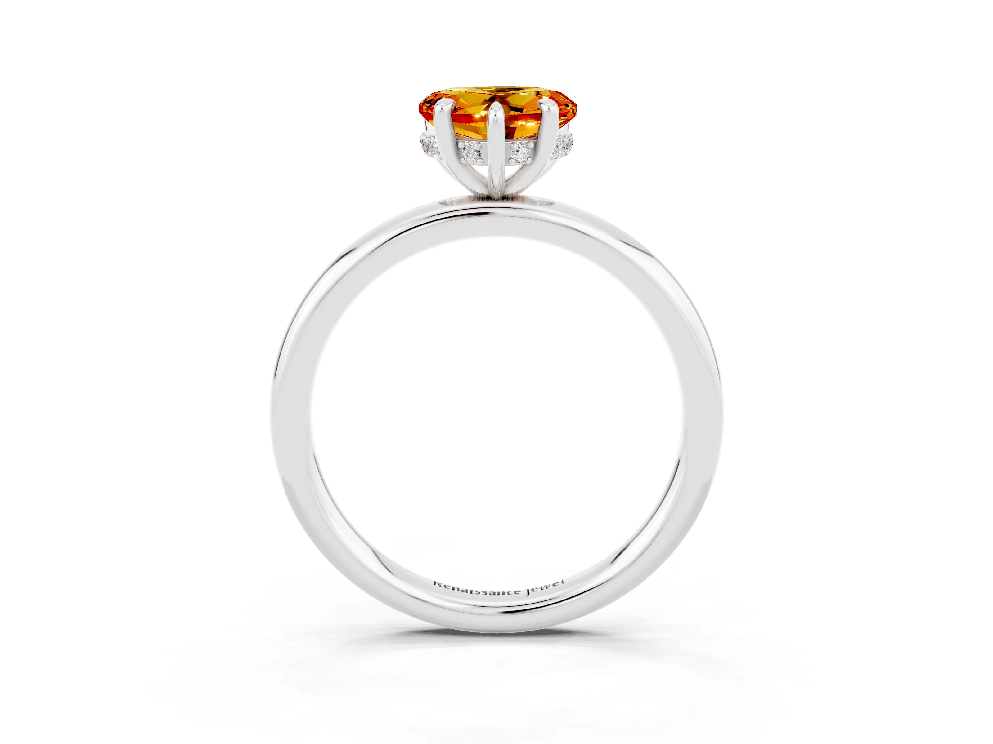 White gold Heart Cut Citrine Solitaire Ring with Thin Band and Four-Prong Setting_3
