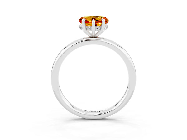 Silver Heart Cut Citrine Solitaire Ring with Thin Band and Four-Prong Setting