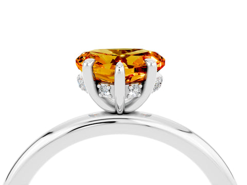 White gold Heart Cut Citrine Solitaire Ring with Thin Band and Four-Prong Setting_4
