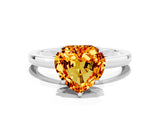 White gold Heart Cut Citrine Solitaire Ring with Thin Band and Prong Setting_18