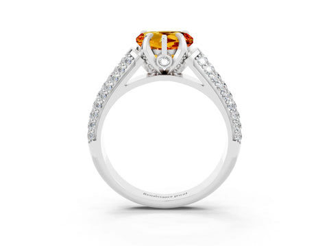 White gold Heart Cut Citrine Solitaire Ring with Three-Row Pavé Band and Four-Prong Setting_15