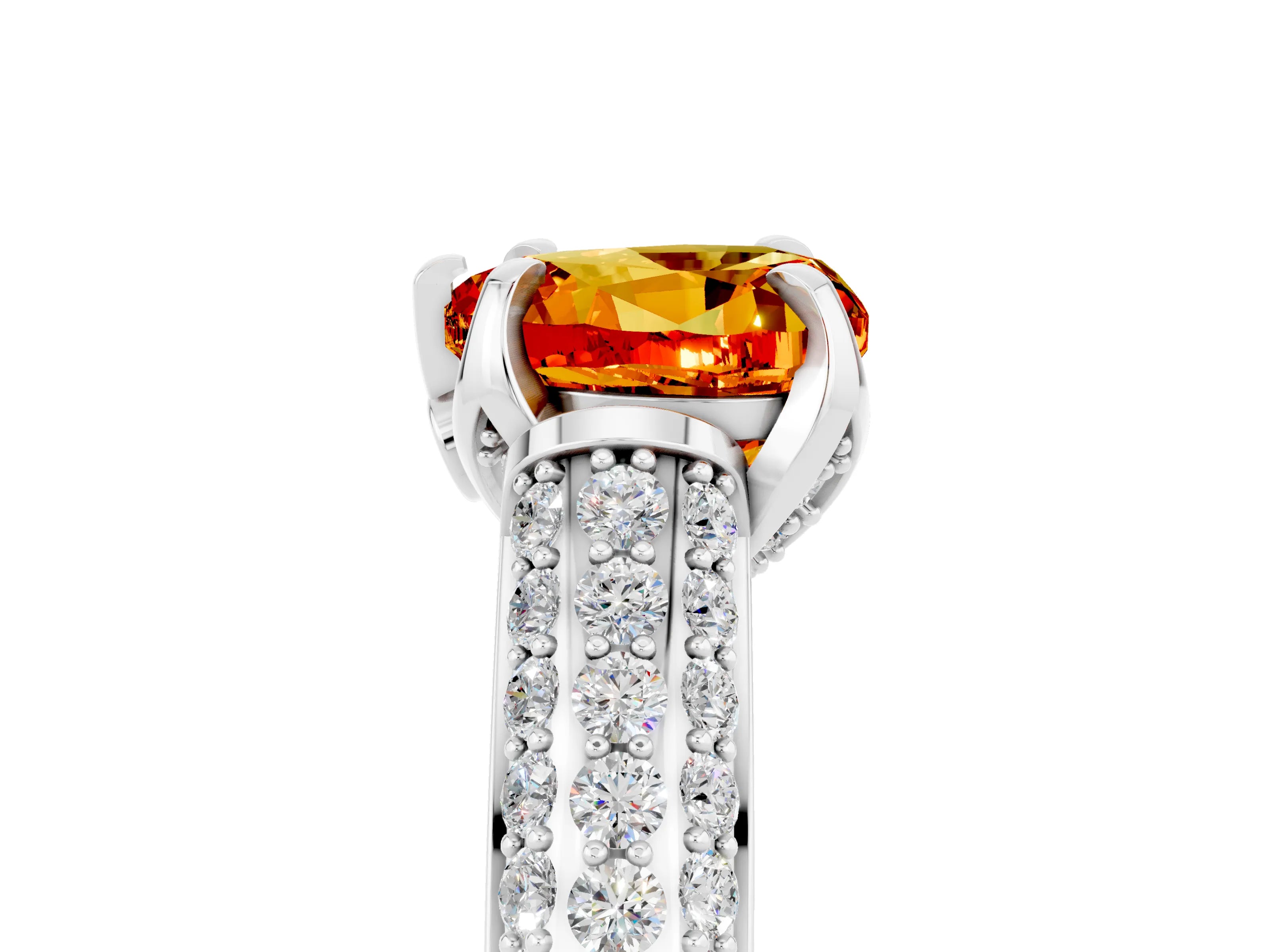 White gold Heart Cut Citrine Solitaire Ring with Three-Row Pavé Band and Four-Prong Setting_17