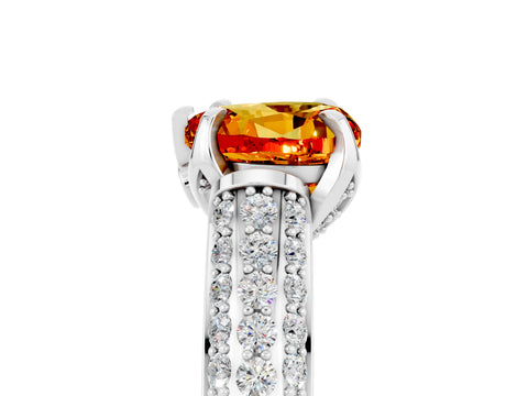 White gold Heart Cut Citrine Solitaire Ring with Three-Row Pavé Band and Four-Prong Setting_17