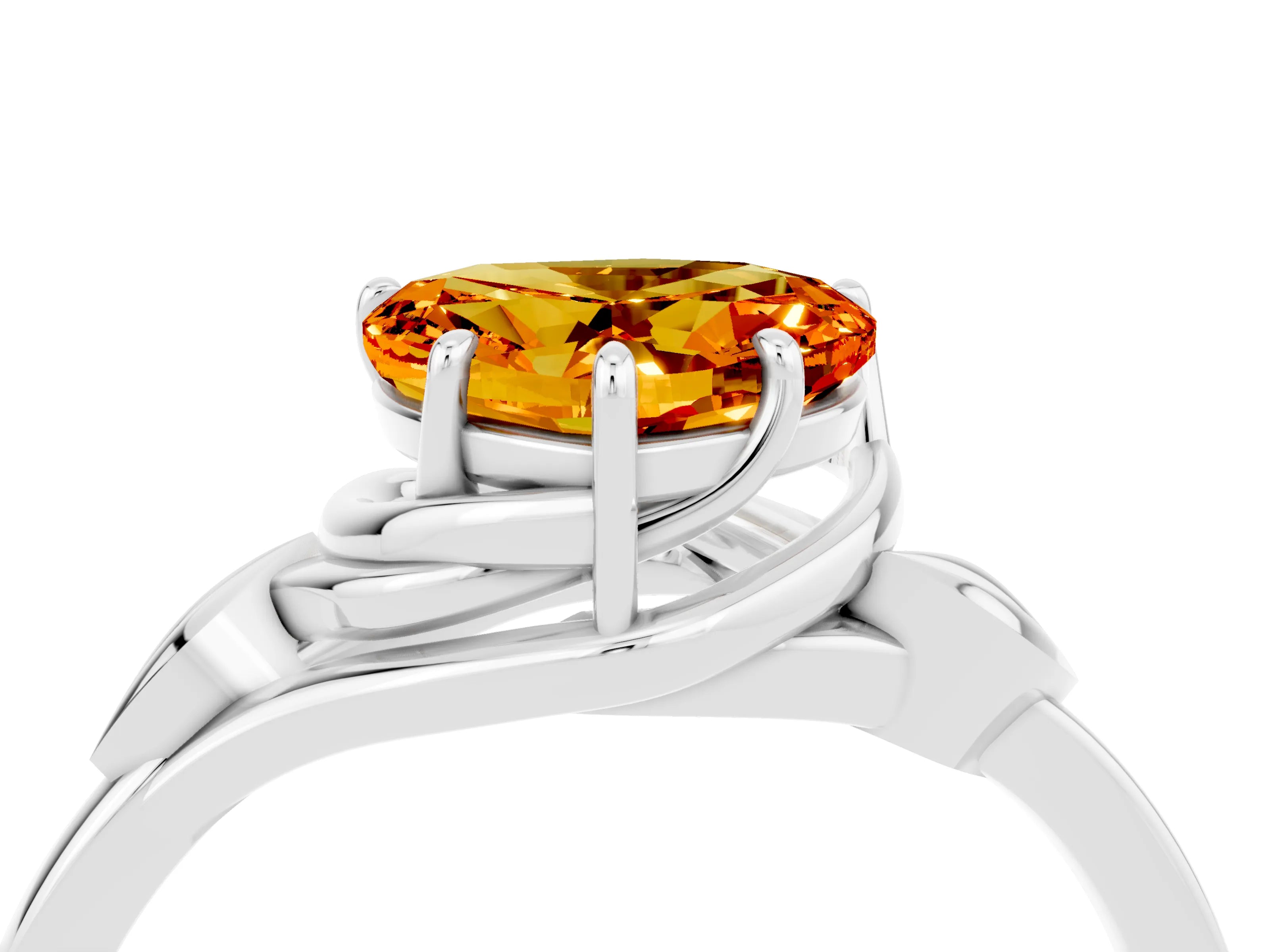 White gold Heart Cut Citrine Solitaire Ring with Twist Band and Four-Prong Setting_16