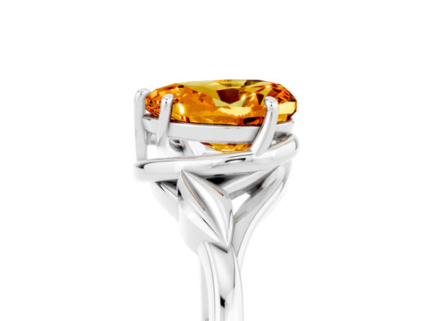 White gold Heart Cut Citrine Solitaire Ring with Twist Band and Four-Prong Setting_17