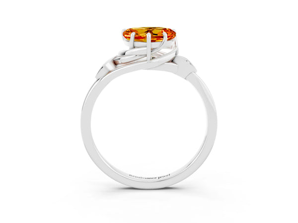 Silver Heart Cut Citrine Solitaire Ring with Twist Band and Four-Prong Setting