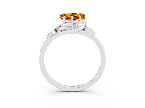 White gold Heart Cut Citrine Solitaire Ring with Twist Band and Four-Prong Setting_21