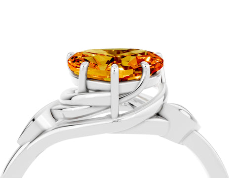 White gold Heart Cut Citrine Solitaire Ring with Twist Band and Four-Prong Setting_22