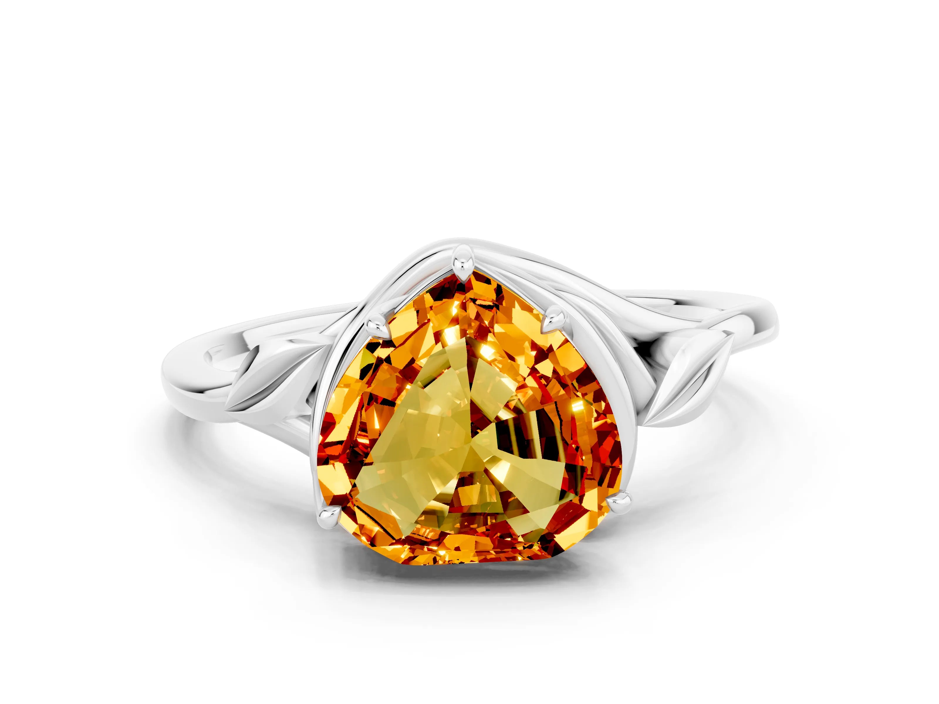 White gold Heart Cut Citrine Solitaire Ring with Twist Band and Four-Prong Setting_35
