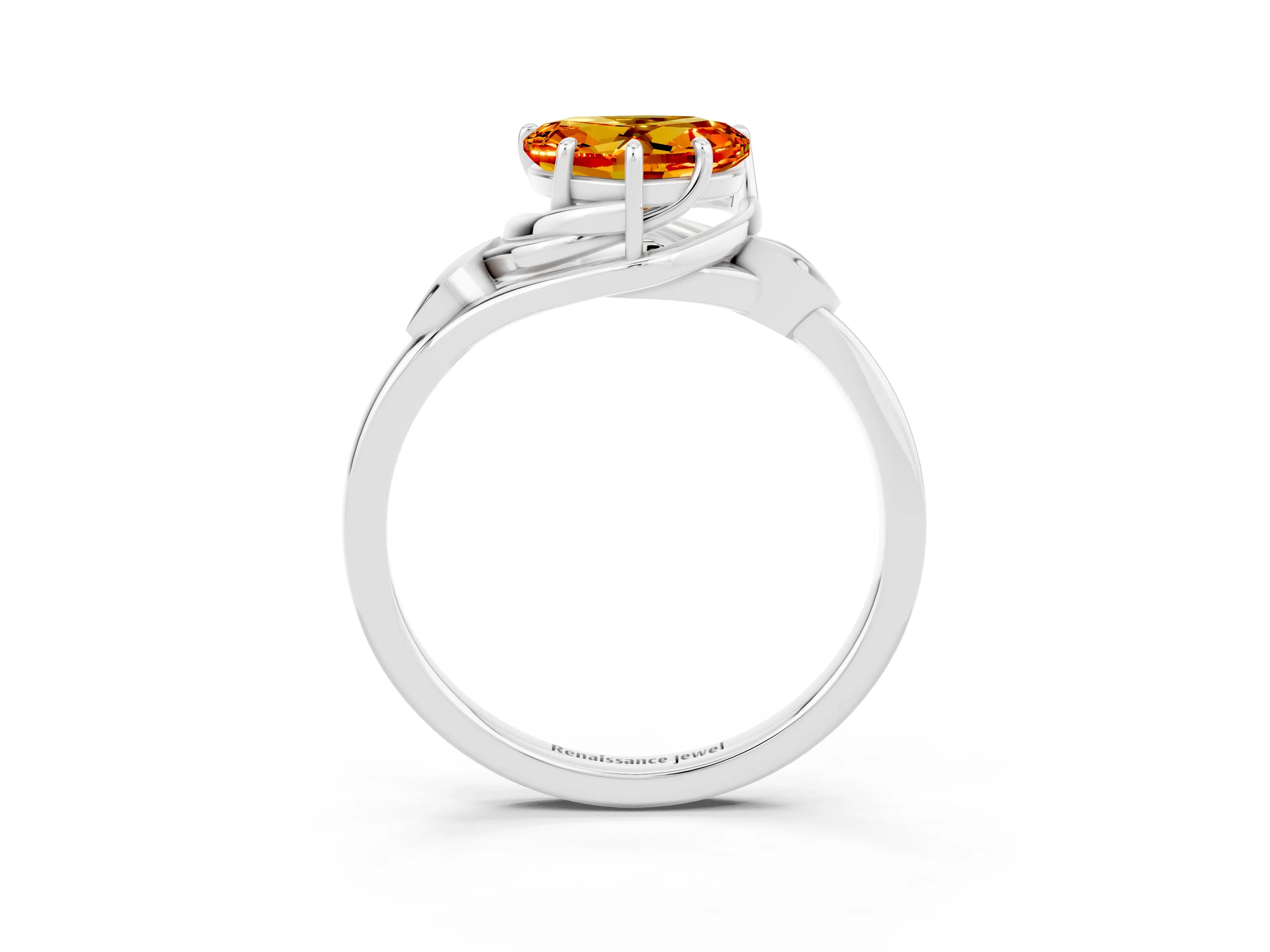 White gold Heart Cut Citrine Solitaire Ring with Twist Band and Four-Prong Setting_38