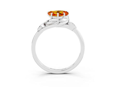 White gold Heart Cut Citrine Solitaire Ring with Twist Band and Four-Prong Setting_38