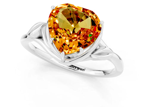 White gold Heart Cut Citrine Solitaire Ring with Twist Band and Four-Prong Setting_43