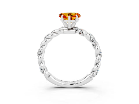 White gold Heart Cut Citrine Solitaire Ring with Twisted Band and Pavé Accents_3