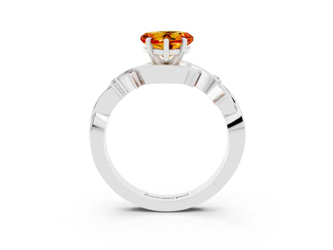 White gold Heart Cut Citrine Solitaire Ring with Twisted Band and Prong Setting_15