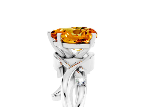 White gold Heart Cut Citrine Solitaire Ring with Twisted Band and Prong Setting_17