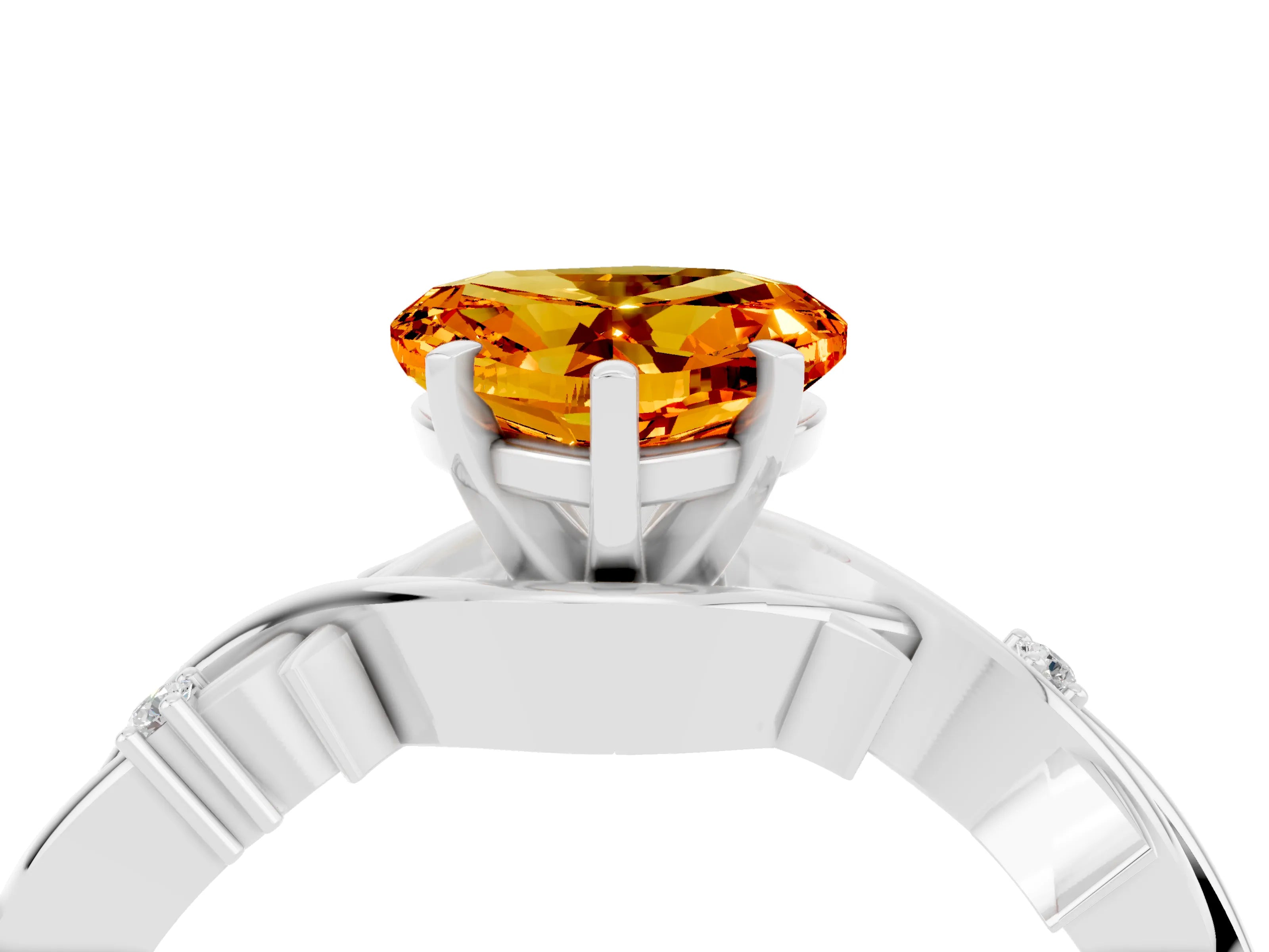 White gold Heart Cut Citrine Solitaire Ring with Twisted Band and Prong Setting_4
