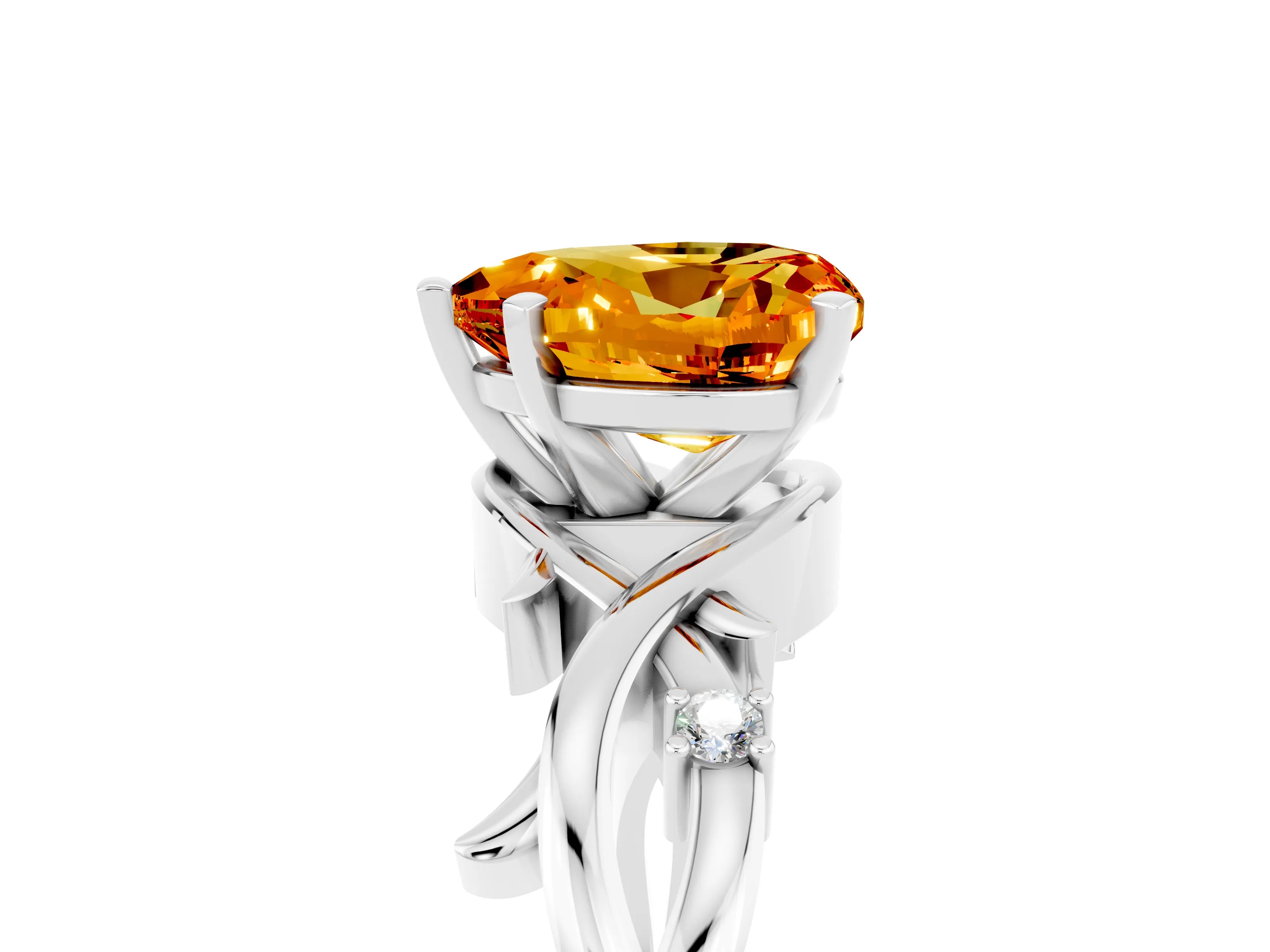 White gold Heart Cut Citrine Solitaire Ring with Twisted Band and Prong Setting_5