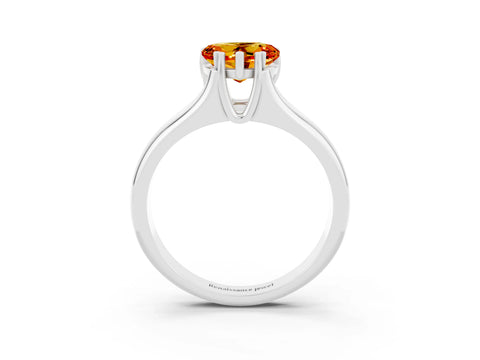 White gold Heart Cut Citrine Solitaire Ring with Wide Band and Prong Setting_3