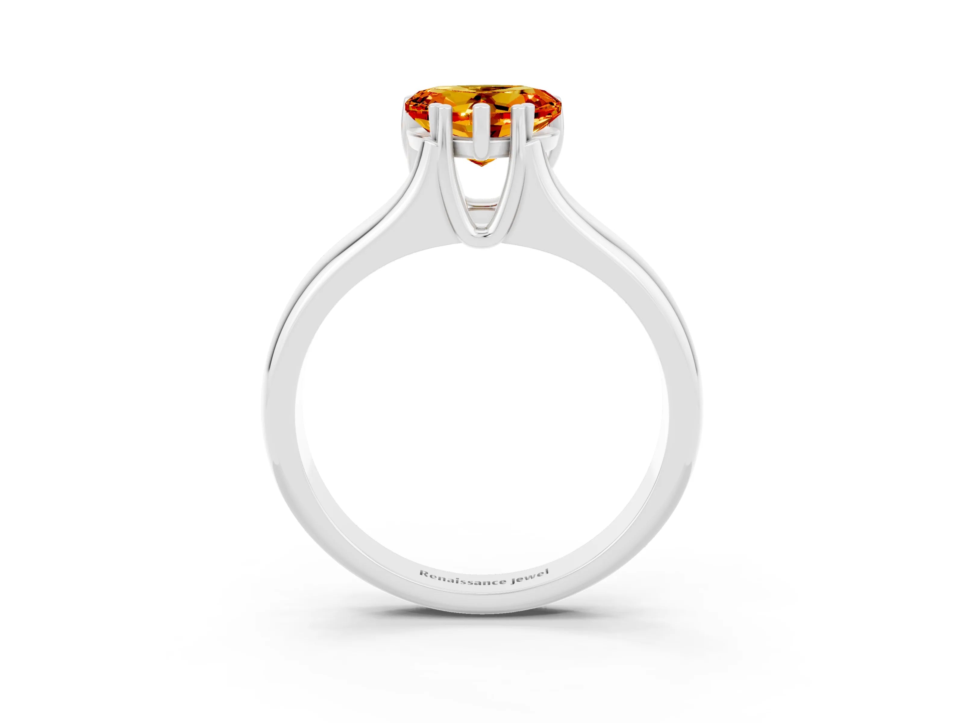 White gold Heart Cut Citrine Solitaire Ring with Wide Band and Prong Setting_3