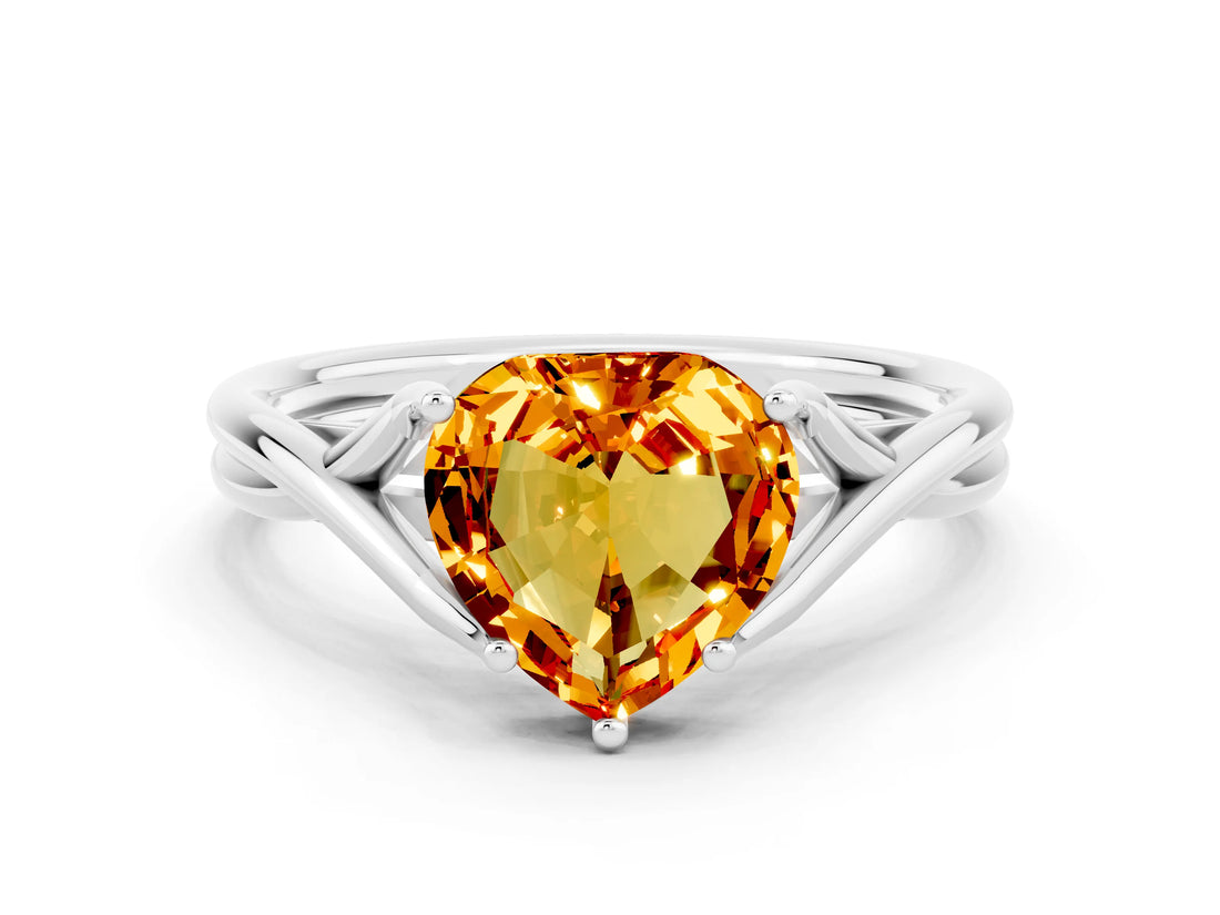 White gold Heart Cut Citrine Solitaire Twist Band Prong Setting Ring_36