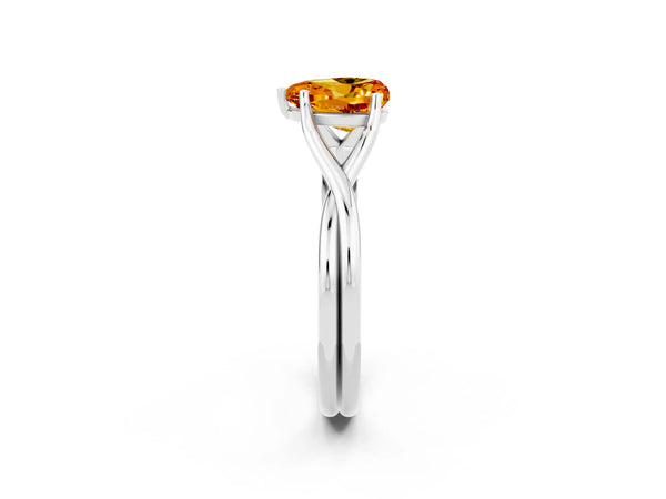 Silver Heart Cut Citrine Solitaire Twist Band Prong Setting Ring