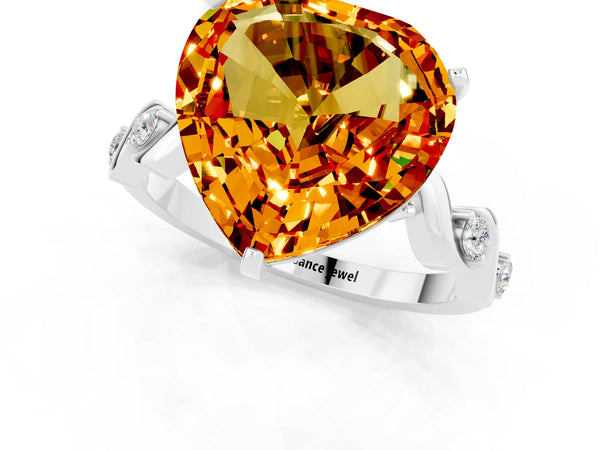 Silver Heart Cut Citrine Solitaire Twisted Band with Round  Accents and Prong Setting