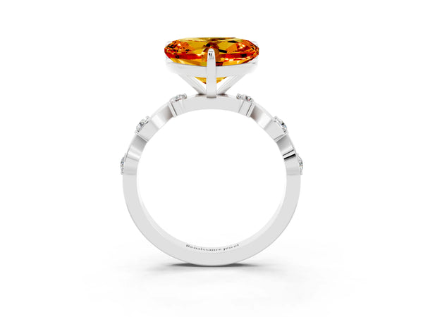 Platinum Heart Cut Citrine Solitaire Twisted Band with Round  Accents and Prong Setting