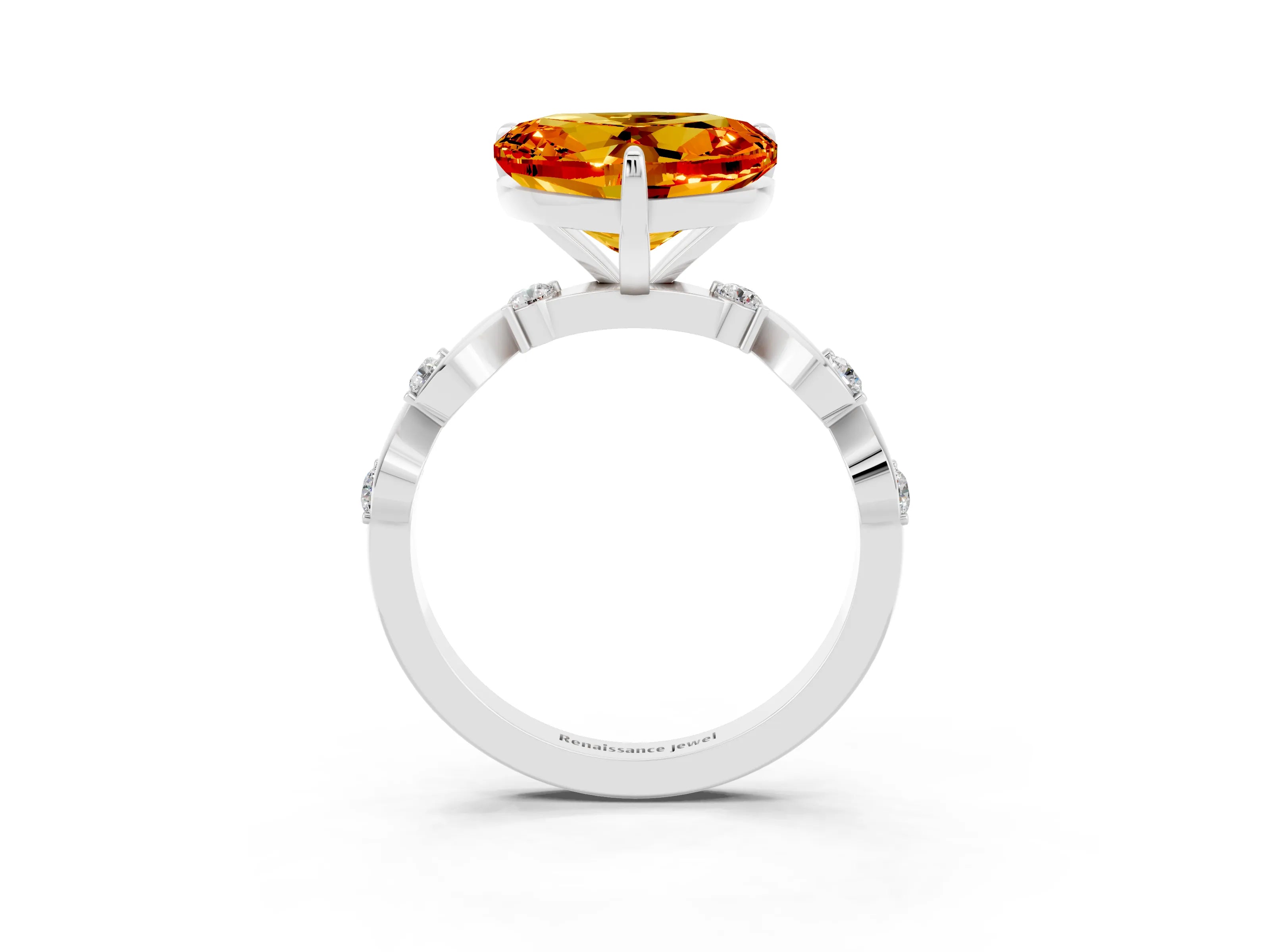 White gold Heart Cut Citrine Solitaire Twisted Band with Round  Accents and Prong Setting_15
