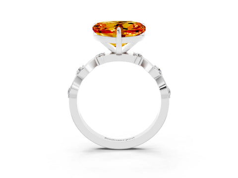 White gold Heart Cut Citrine Solitaire Twisted Band with Round  Accents and Prong Setting_15